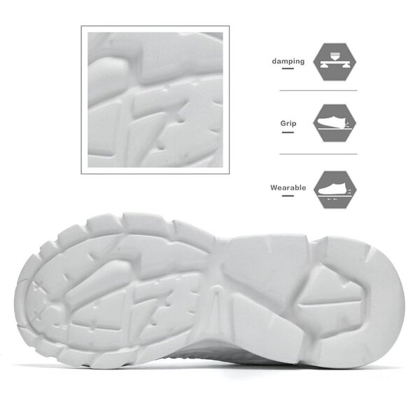 Men's Mesh White Non Slip, Breathable, Athletic Sports Fashion Sneakers Shoes - Picture 5 of 7